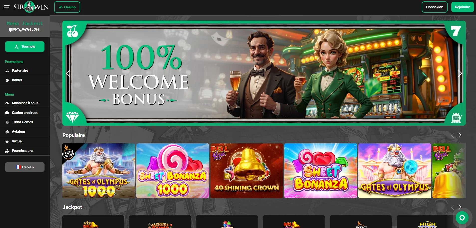 Aperçu des jeux et tables chez Sirwin Casino